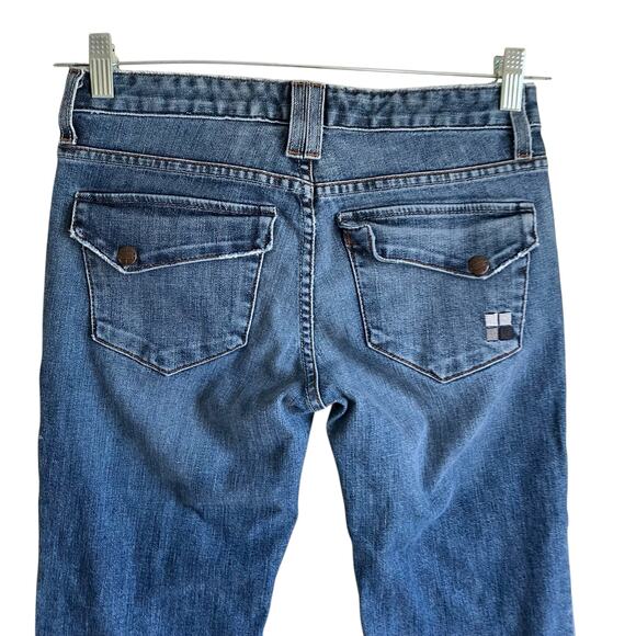 Salt Works Sz 28 Vtg Y2K Low Rise Flare Jeans Usa Made Vintage Wash Flap Pockets - Picture 4 of 16